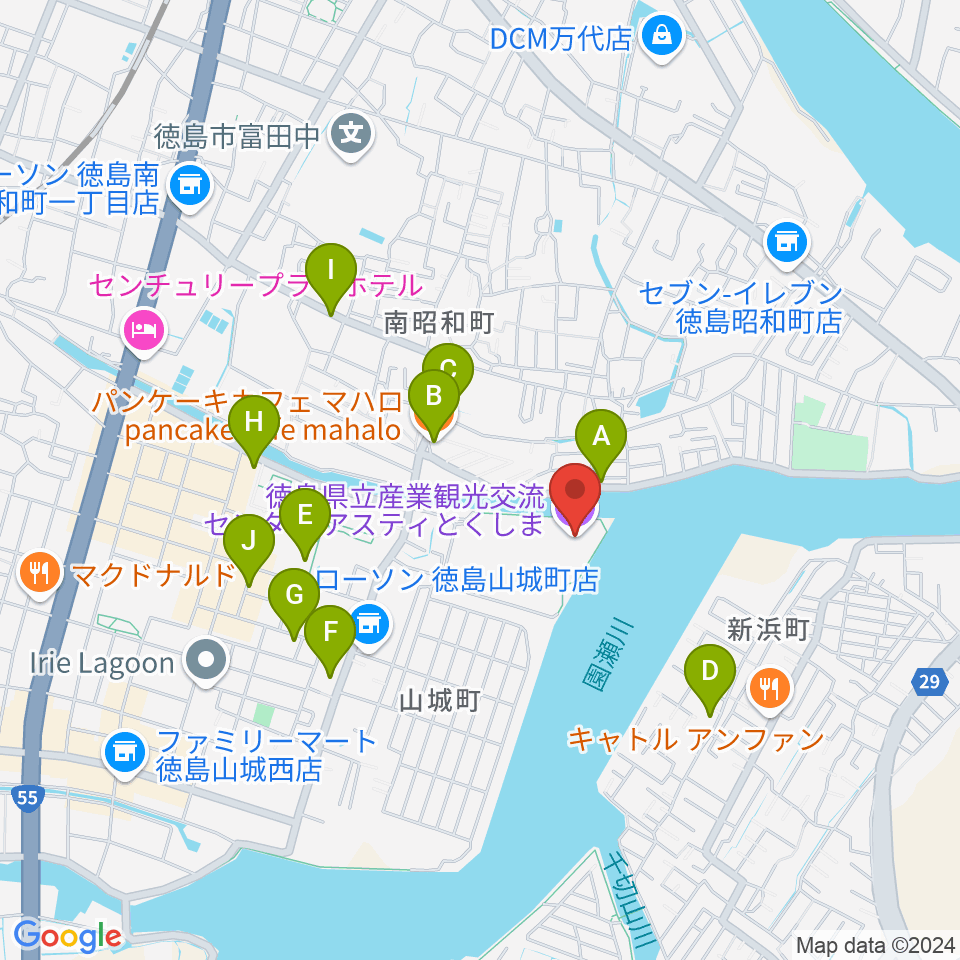 アスティとくしま周辺のカフェ一覧地図