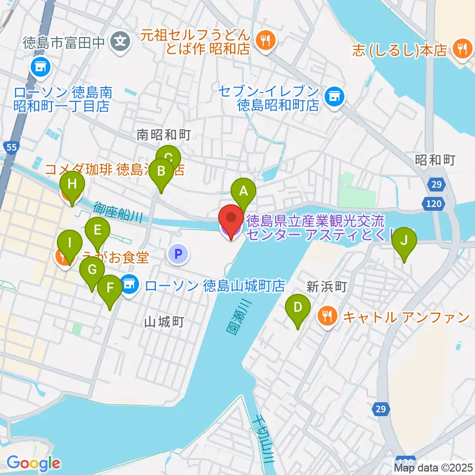 アスティとくしま周辺のカフェ一覧地図
