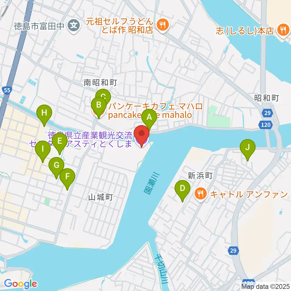 アスティとくしま周辺のカフェ一覧地図