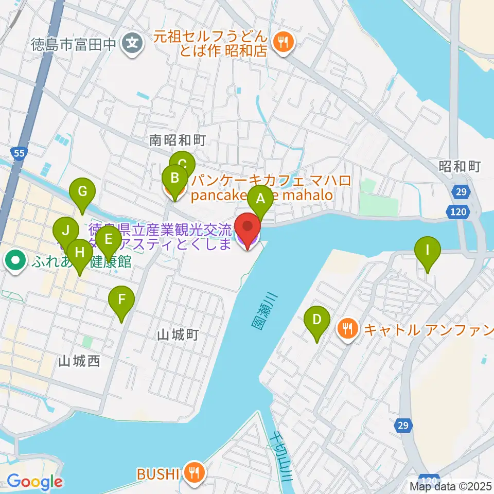 アスティとくしま周辺のカフェ一覧地図