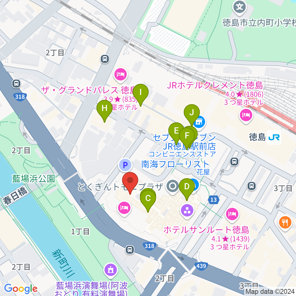 徳島市シビックセンター周辺のカフェ一覧地図