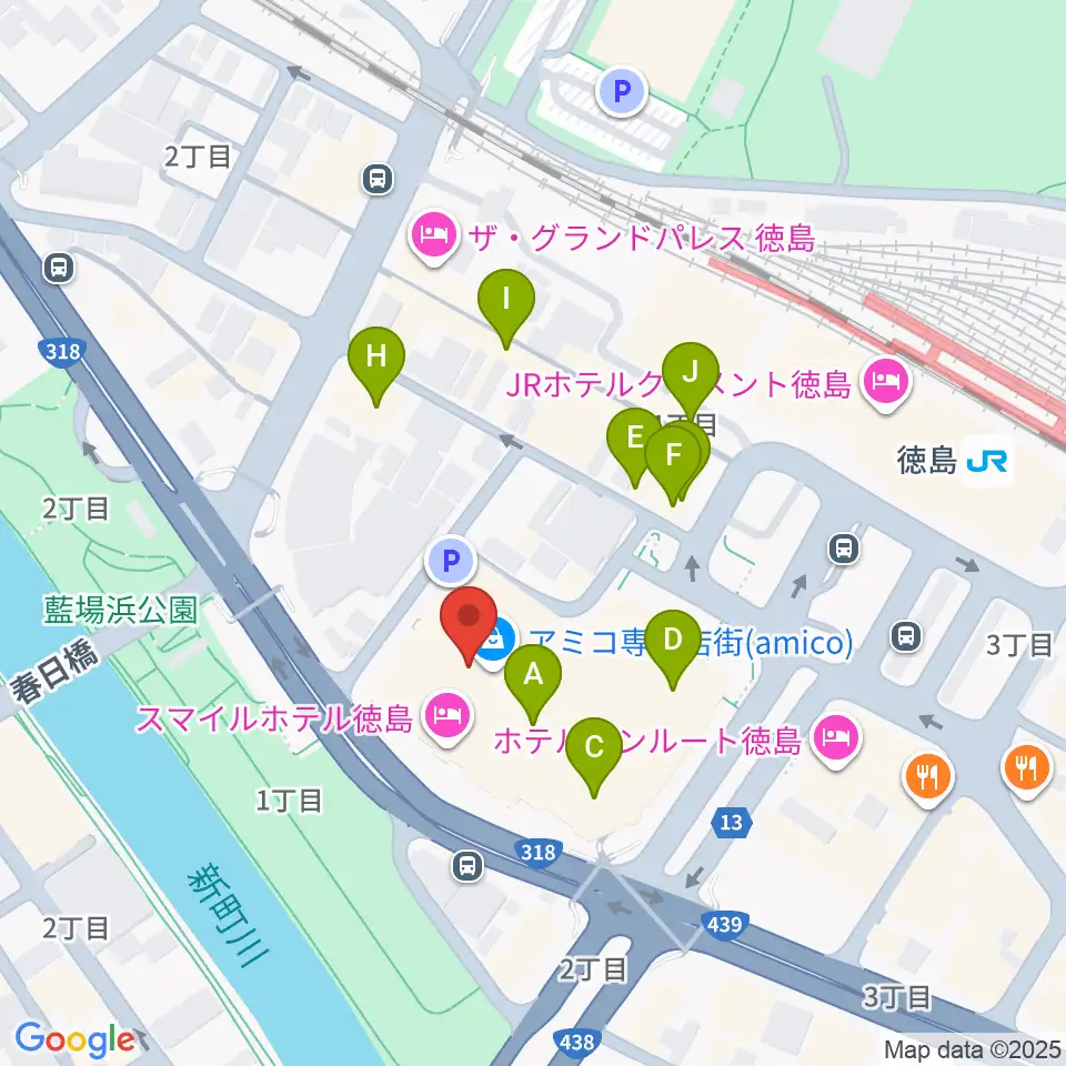徳島市シビックセンター周辺のカフェ一覧地図