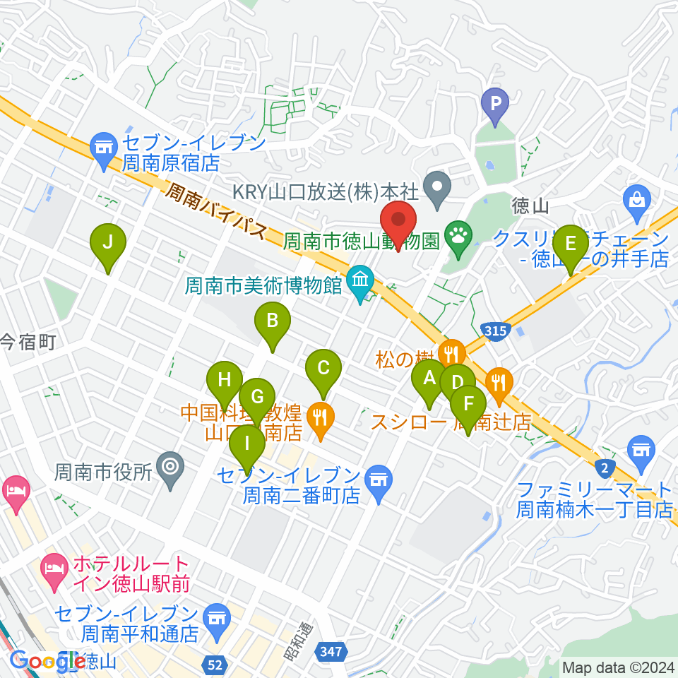 周南市文化会館周辺のカフェ一覧地図