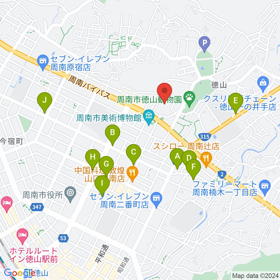 周南市文化会館周辺のカフェ一覧地図