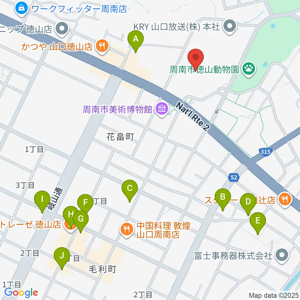 周南市文化会館周辺のカフェ一覧地図