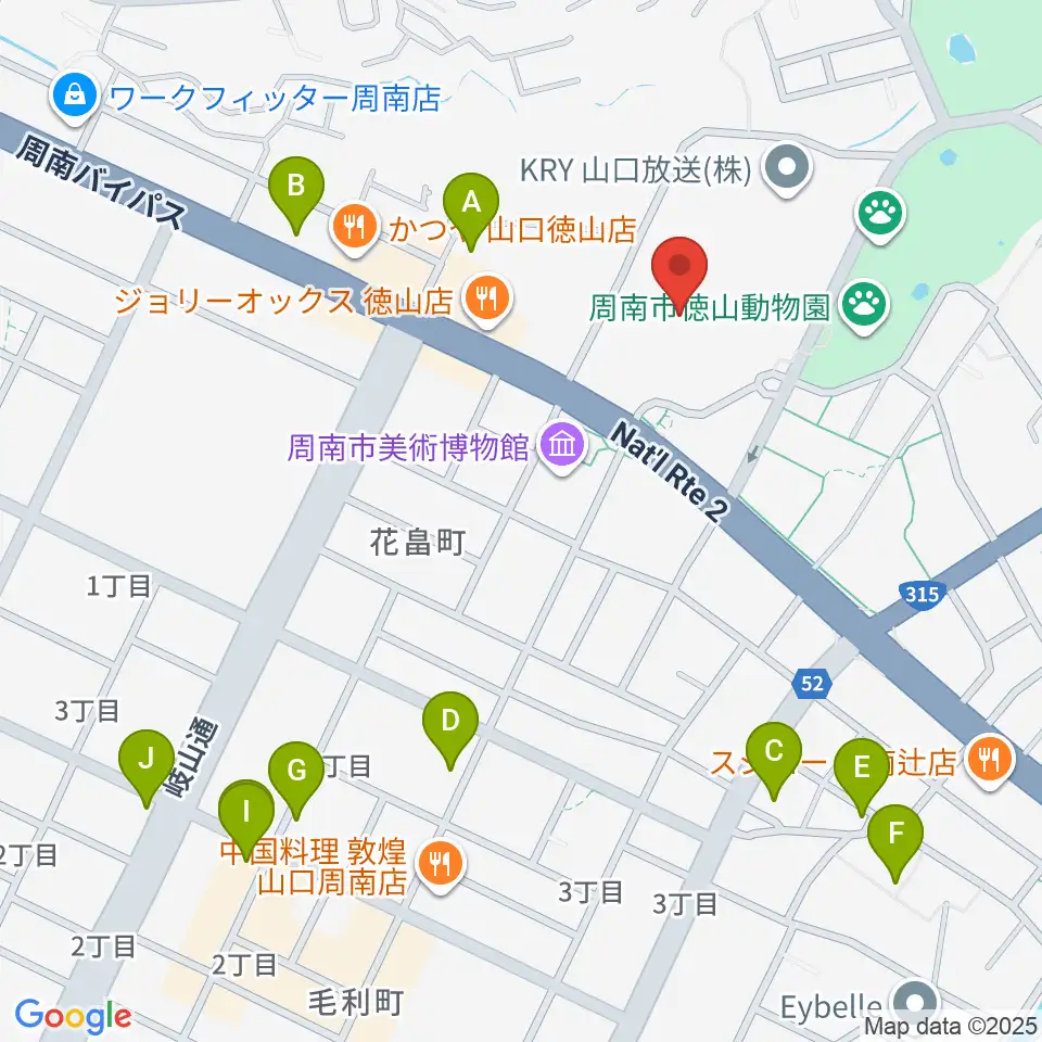 周南市文化会館周辺のカフェ一覧地図