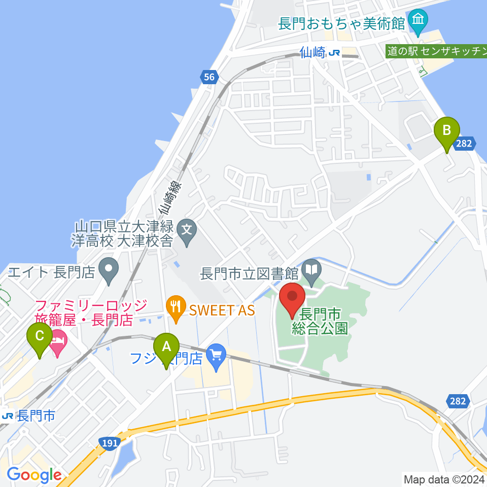 山口県立劇場 ルネッサながと周辺のカフェ一覧地図