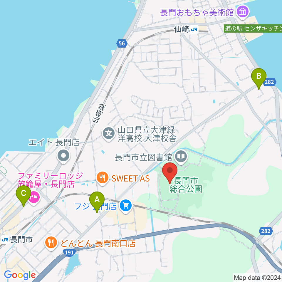 山口県立劇場 ルネッサながと周辺のカフェ一覧地図