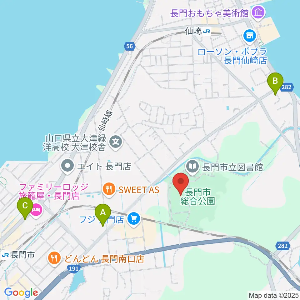 山口県立劇場 ルネッサながと周辺のカフェ一覧地図