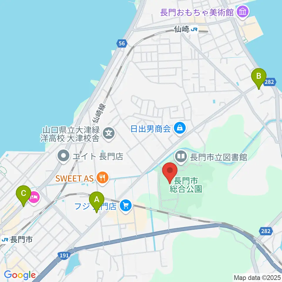 山口県立劇場 ルネッサながと周辺のカフェ一覧地図