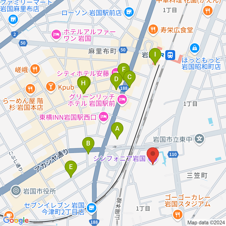 シンフォニア岩国周辺のカフェ一覧地図