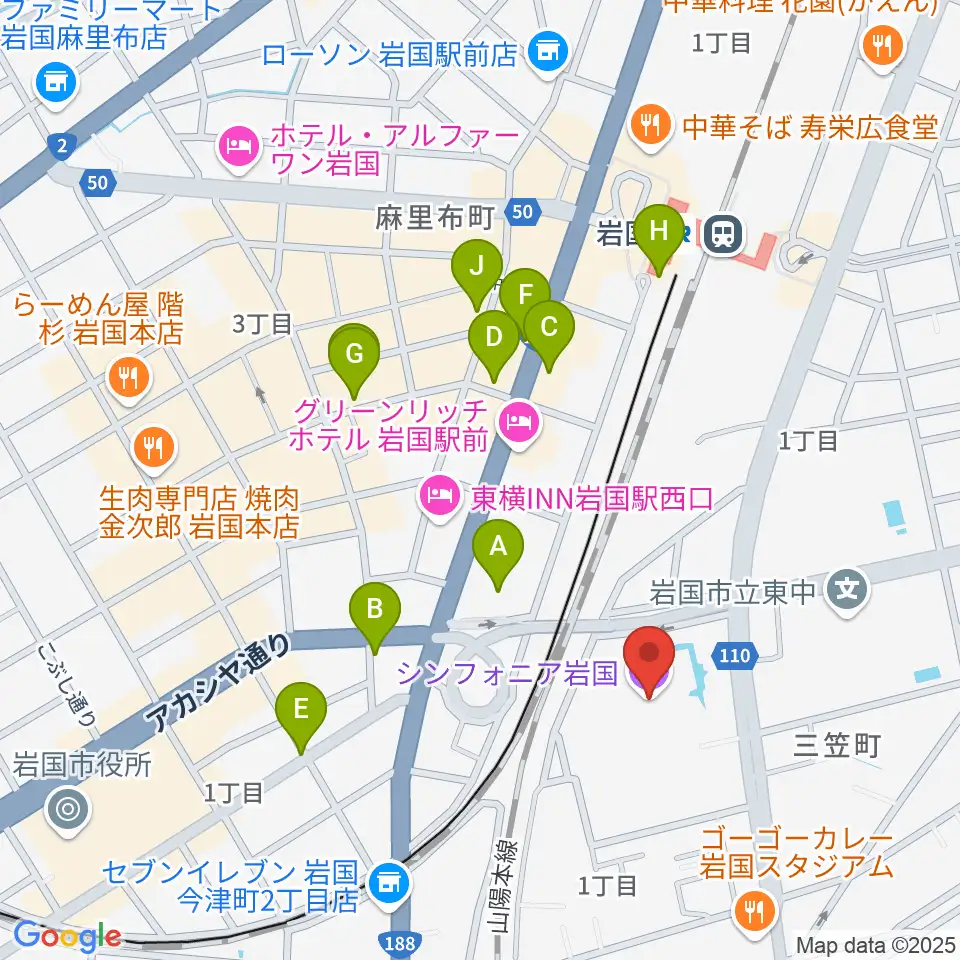 シンフォニア岩国周辺のカフェ一覧地図