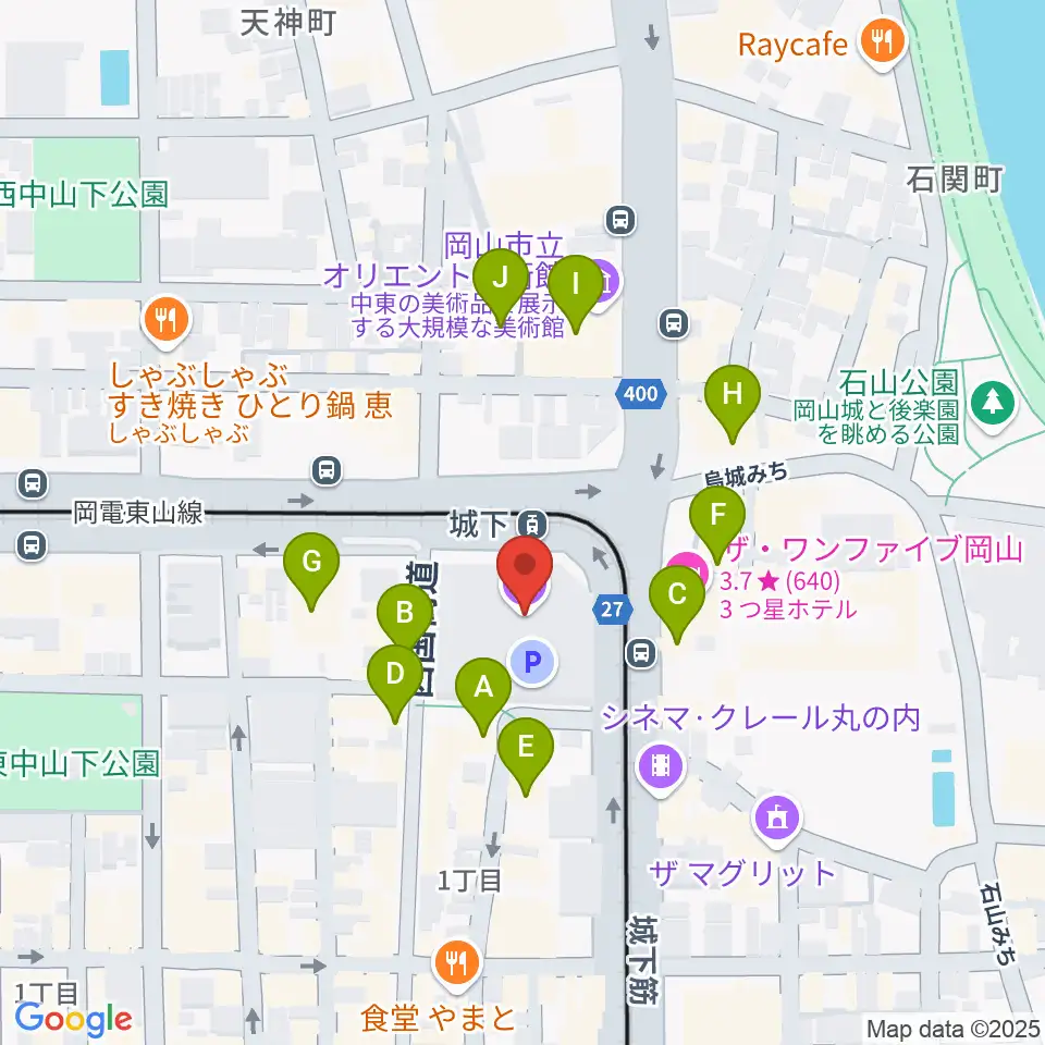 岡山シンフォニーホール周辺のカフェ一覧地図