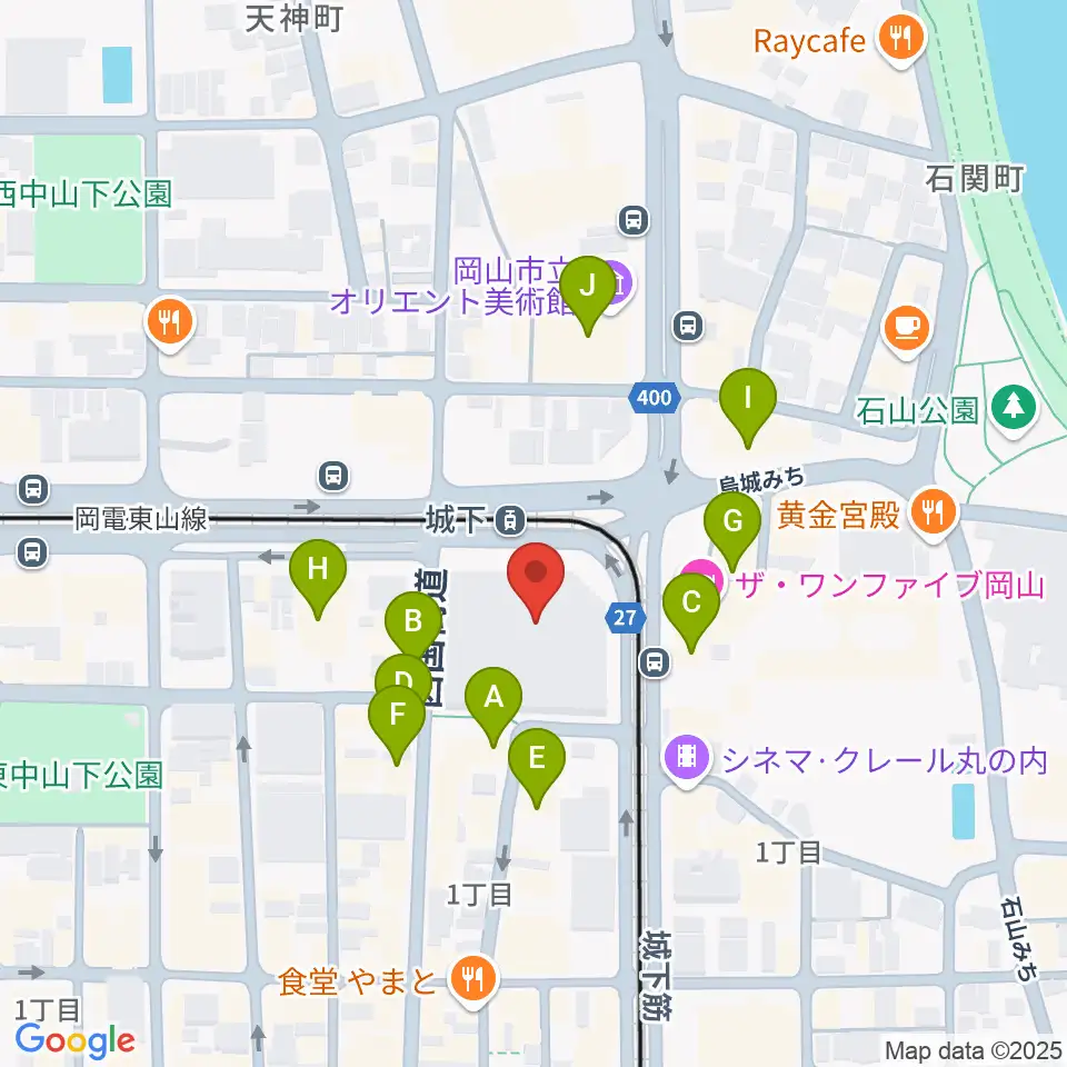 岡山シンフォニーホール周辺のカフェ一覧地図