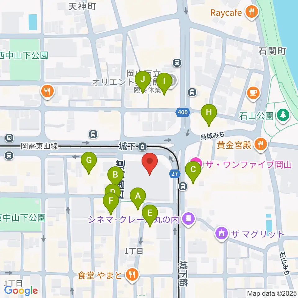 岡山シンフォニーホール周辺のカフェ一覧地図