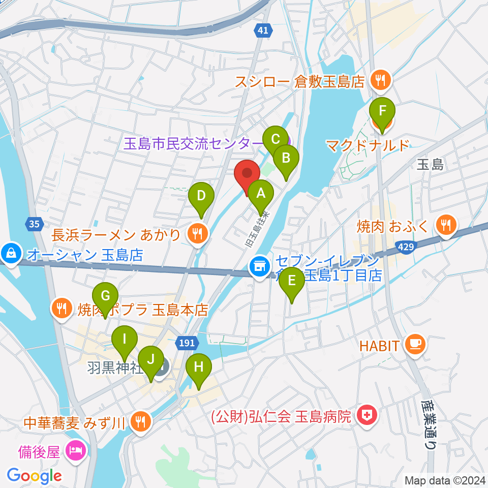 倉敷市玉島文化センター周辺のカフェ一覧地図