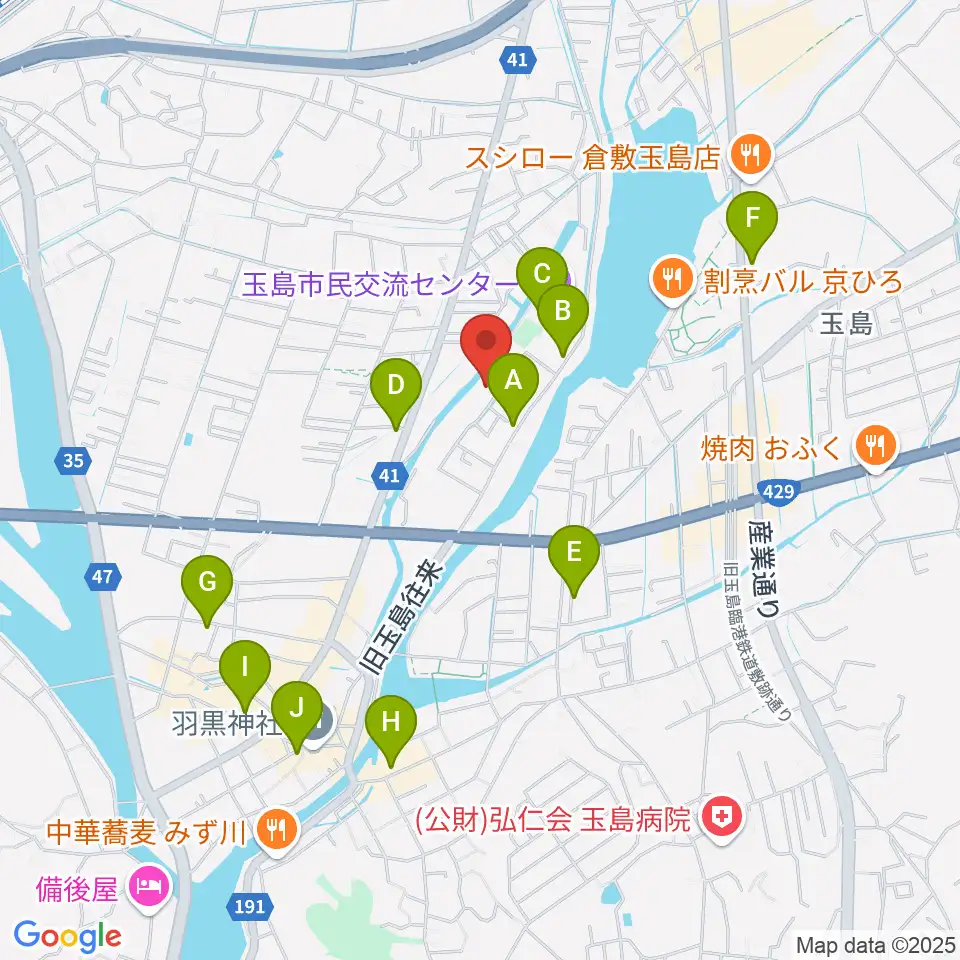 倉敷市玉島文化センター周辺のカフェ一覧地図