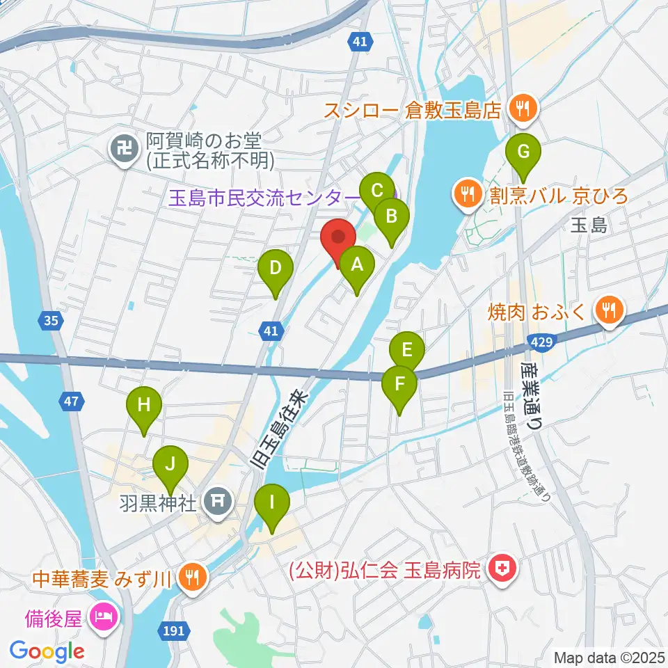 倉敷市玉島文化センター周辺のカフェ一覧地図