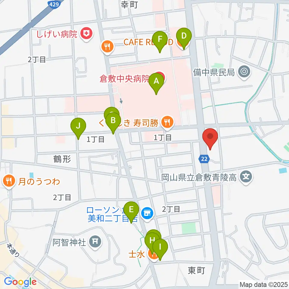倉敷市文化交流会館周辺のカフェ一覧地図