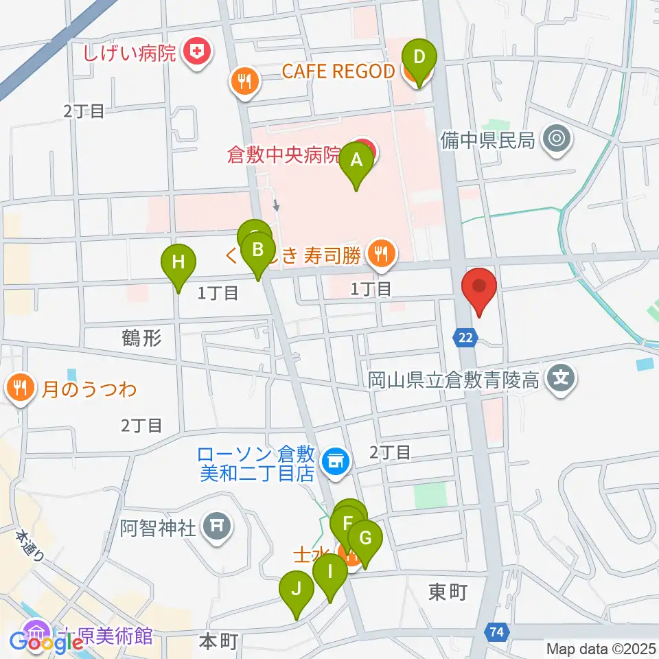 倉敷市文化交流会館周辺のカフェ一覧地図