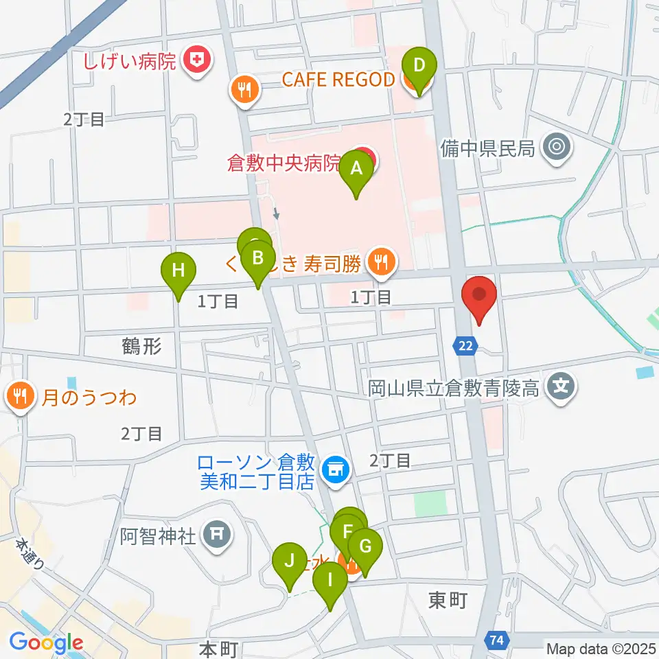 倉敷市文化交流会館周辺のカフェ一覧地図