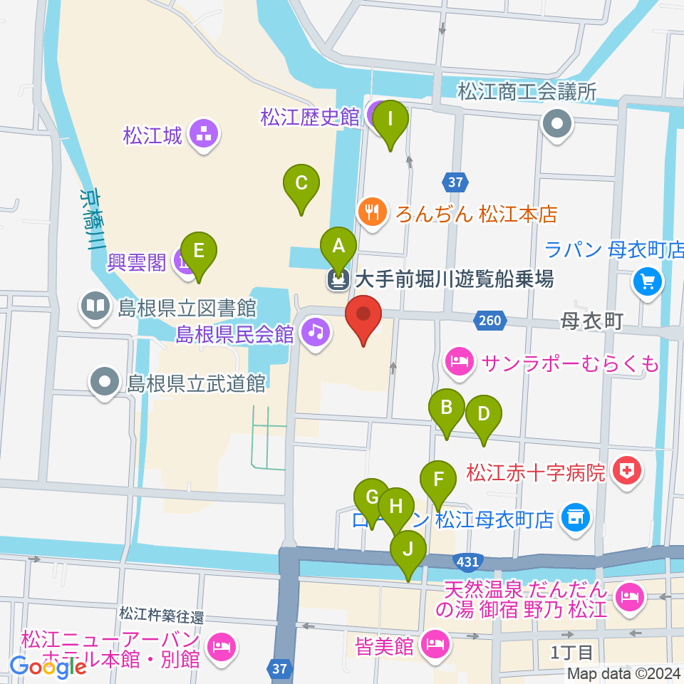 島根県民会館周辺のカフェ一覧地図