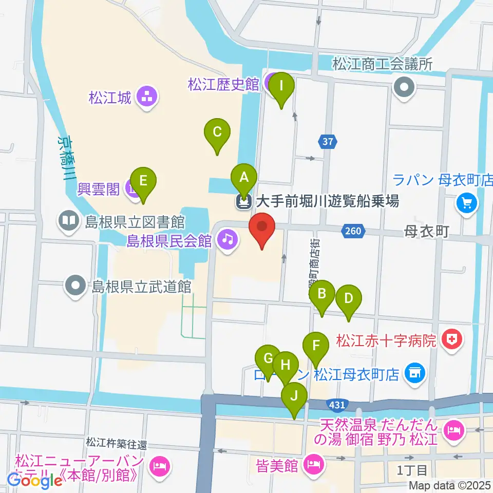 島根県民会館周辺のカフェ一覧地図