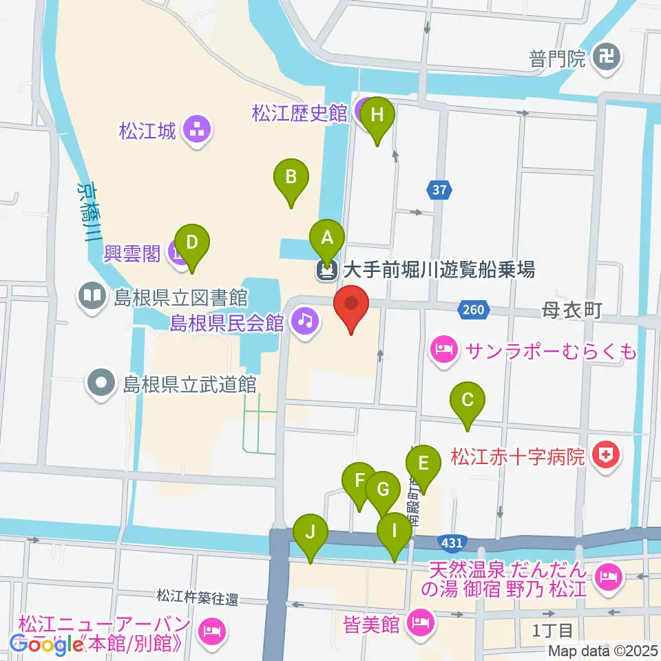 島根県民会館周辺のカフェ一覧地図
