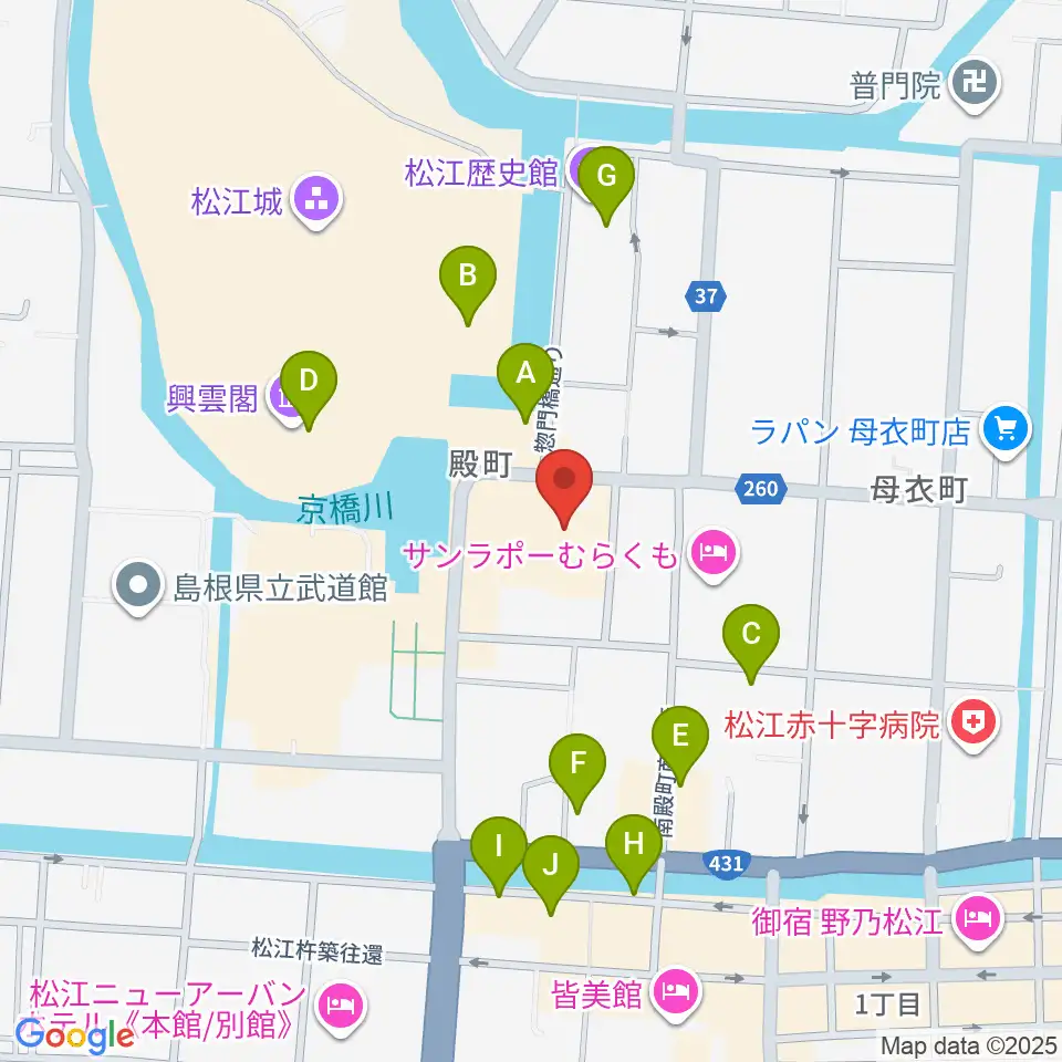 島根県民会館周辺のカフェ一覧地図