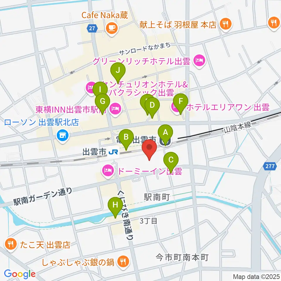 ビッグハート出雲周辺のカフェ一覧地図