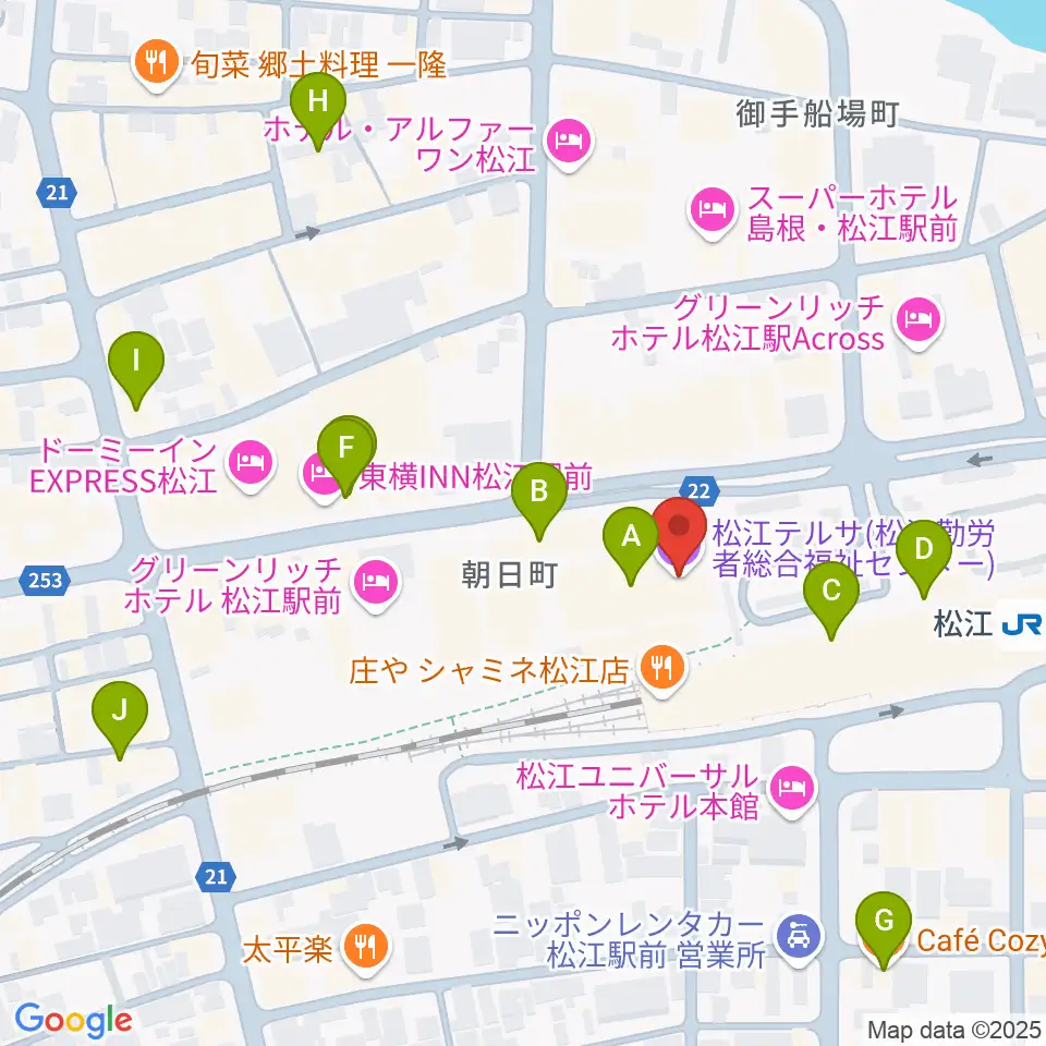 松江テルサ周辺のカフェ一覧地図