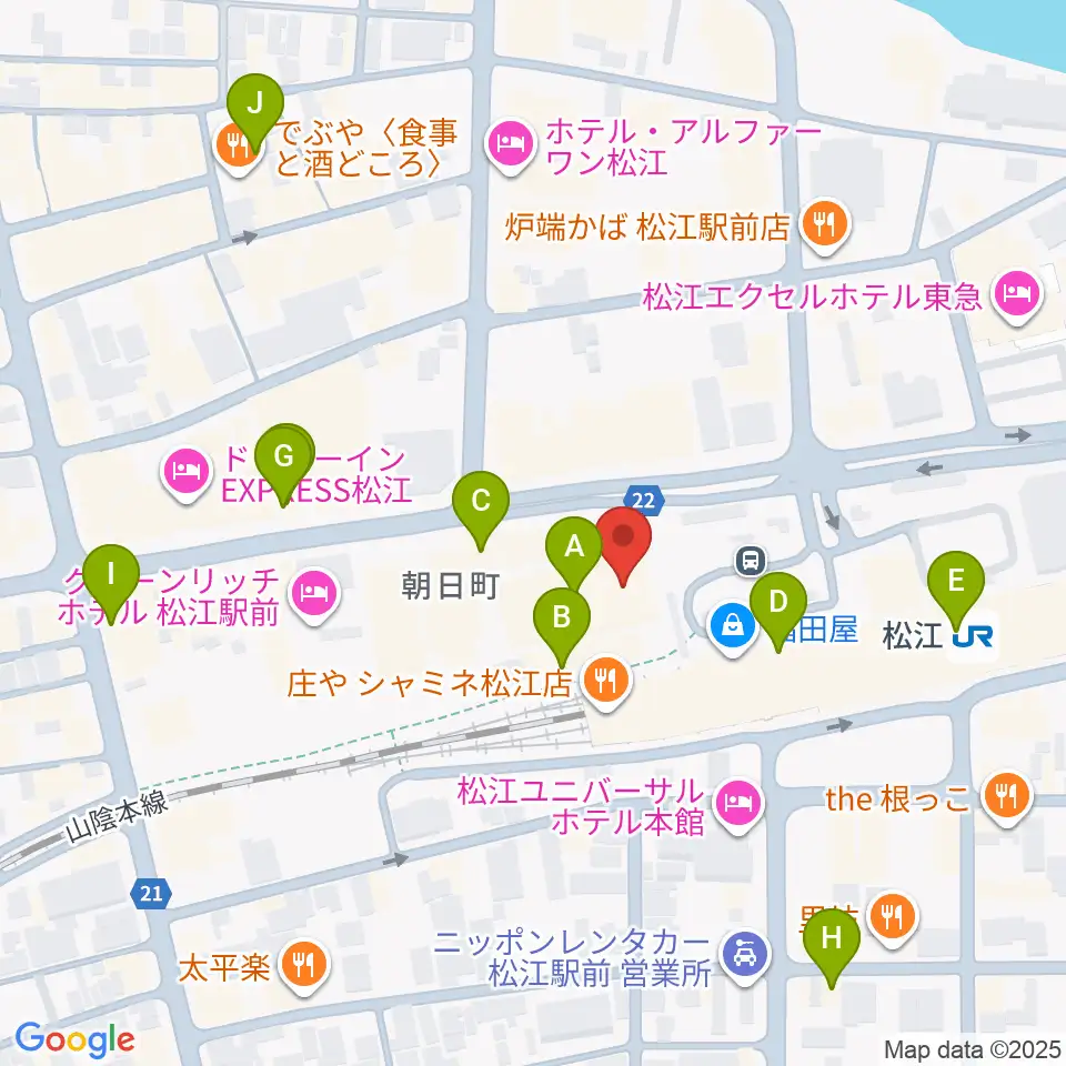 松江テルサ周辺のカフェ一覧地図