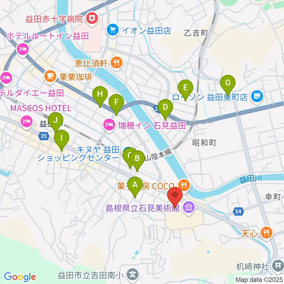 島根県立いわみ芸術劇場グラントワ周辺のカフェ一覧地図