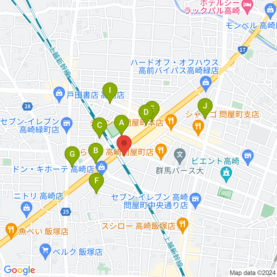 高崎シューベルトサロン周辺のカフェ一覧地図