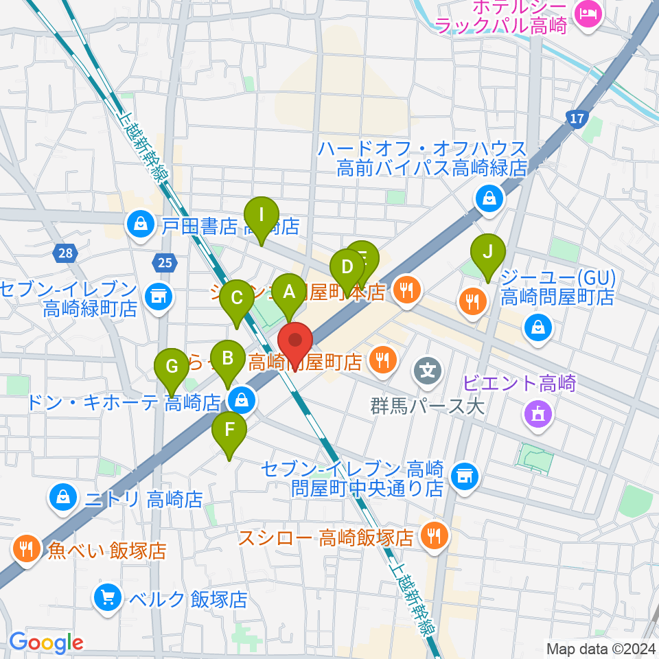 高崎シューベルトサロン周辺のカフェ一覧地図