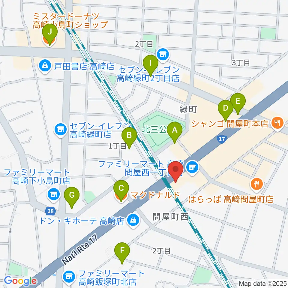 高崎シューベルトサロン周辺のカフェ一覧地図