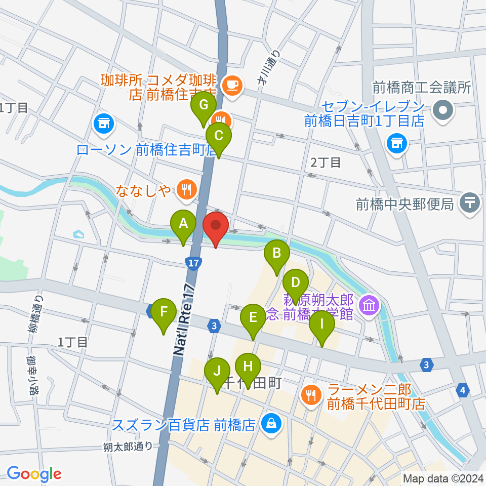 シューベルトサロン前橋周辺のカフェ一覧地図