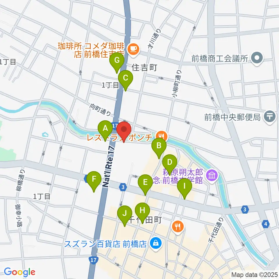 シューベルトサロン前橋周辺のカフェ一覧地図
