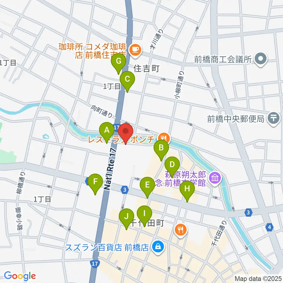 シューベルトサロン前橋周辺のカフェ一覧地図