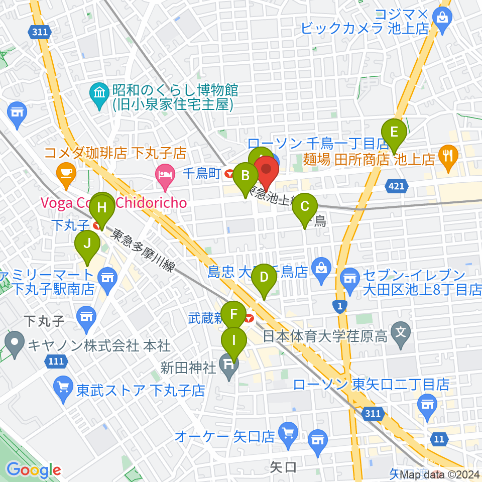 シティーバード音楽スタジオ周辺のカフェ一覧地図