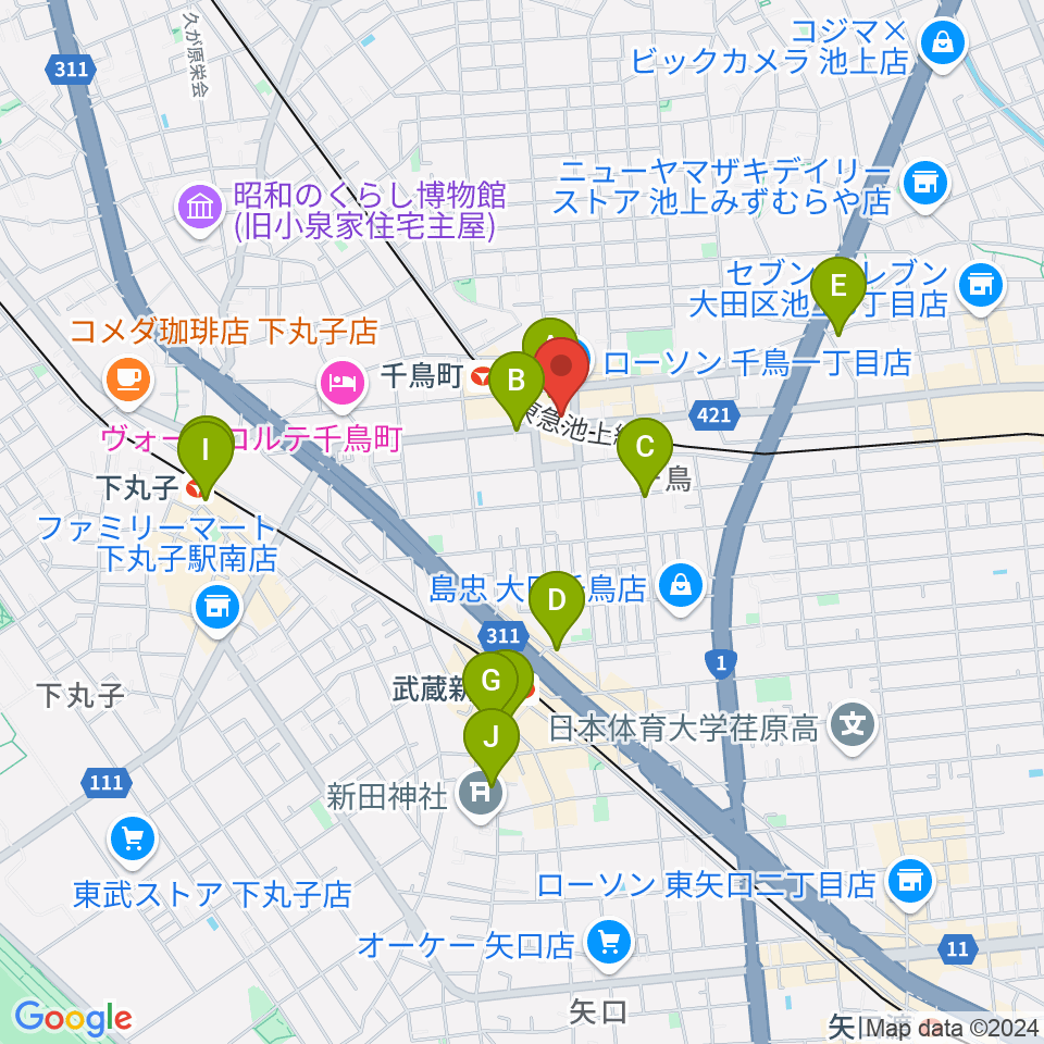 シティーバード音楽スタジオ周辺のカフェ一覧地図