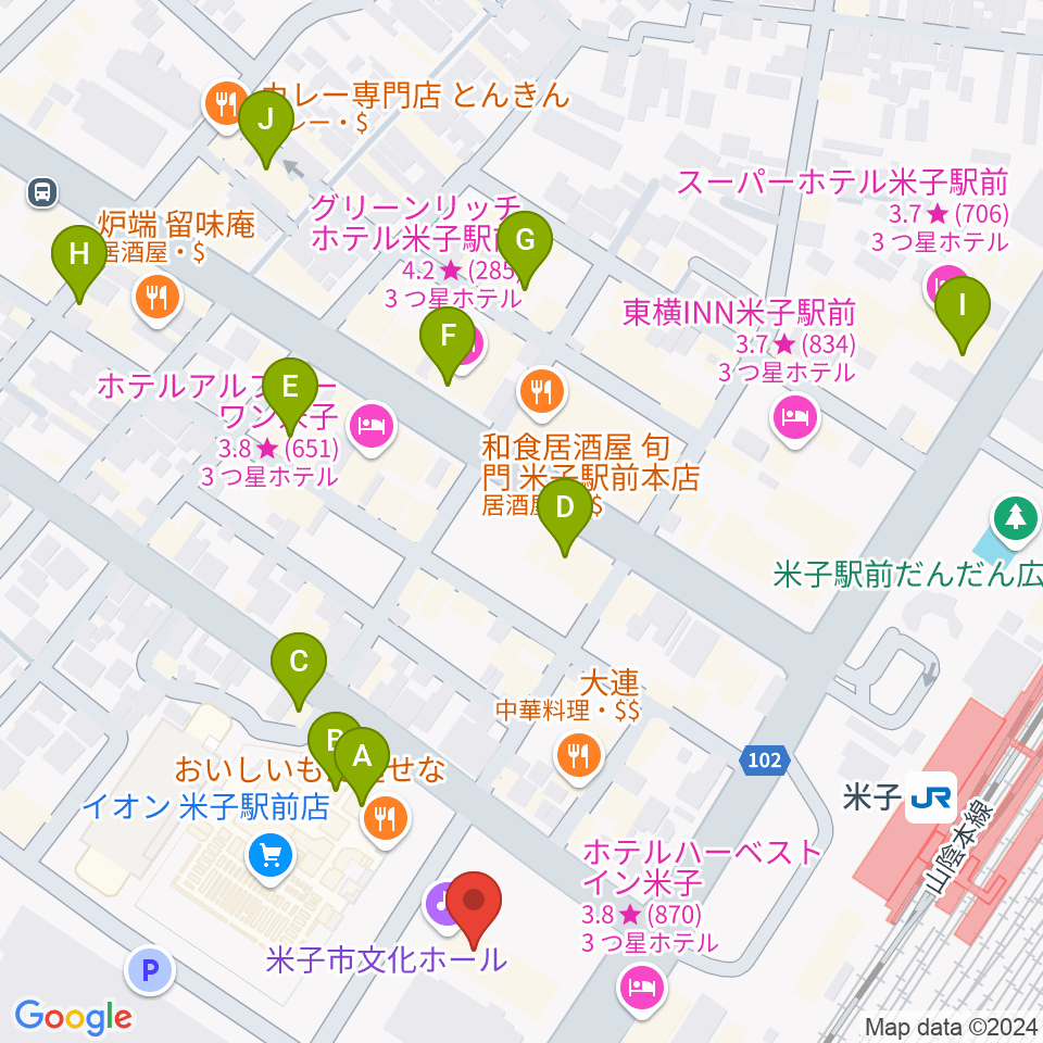 米子市文化ホール周辺のカフェ一覧地図