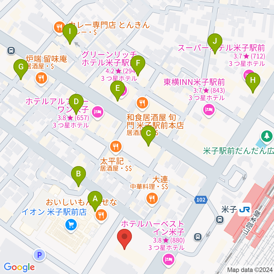 米子市文化ホール周辺のカフェ一覧地図