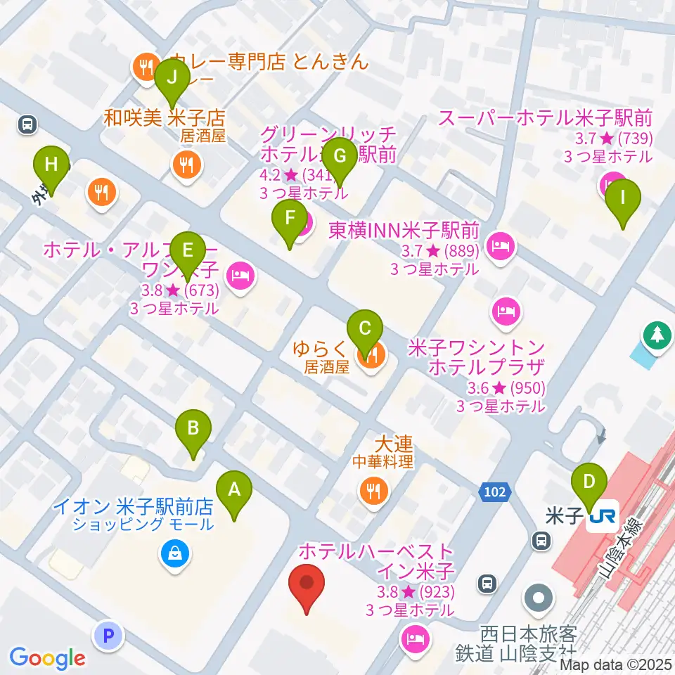 米子市文化ホール周辺のカフェ一覧地図