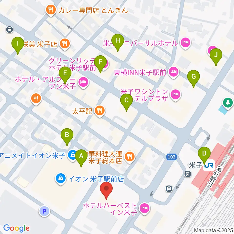 米子市文化ホール周辺のカフェ一覧地図