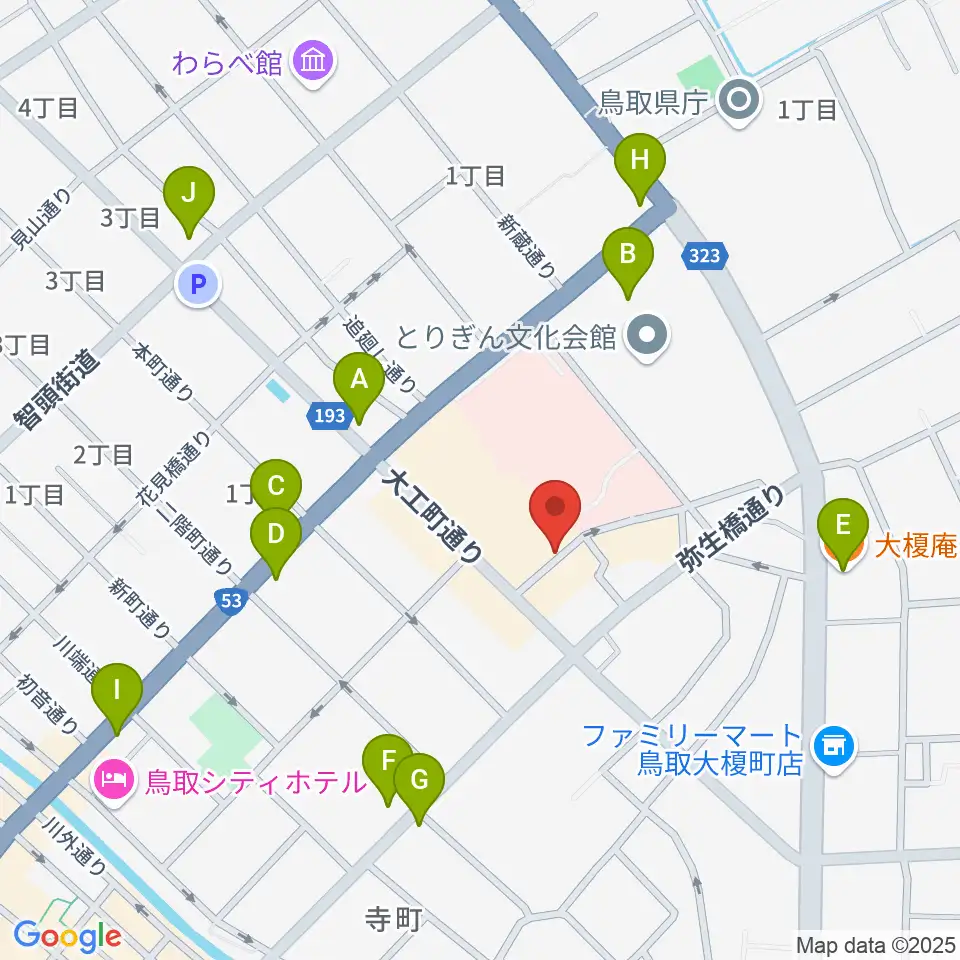 鳥取市民会館周辺のカフェ一覧地図