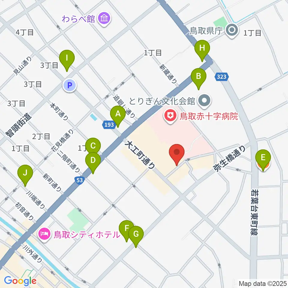 鳥取市民会館周辺のカフェ一覧地図