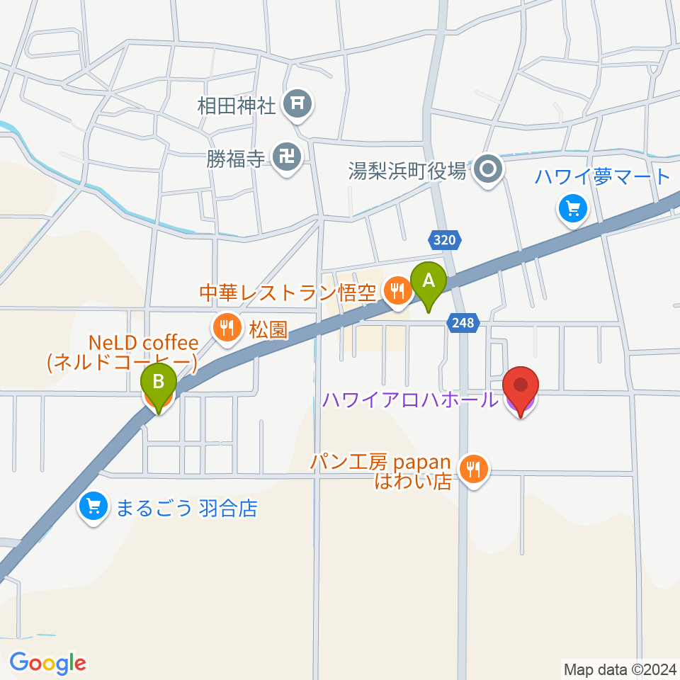 ハワイアロハホール周辺のカフェ一覧地図