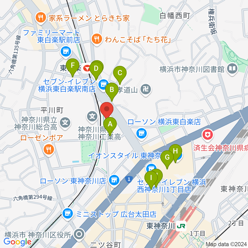 セントラル楽器周辺のカフェ一覧地図