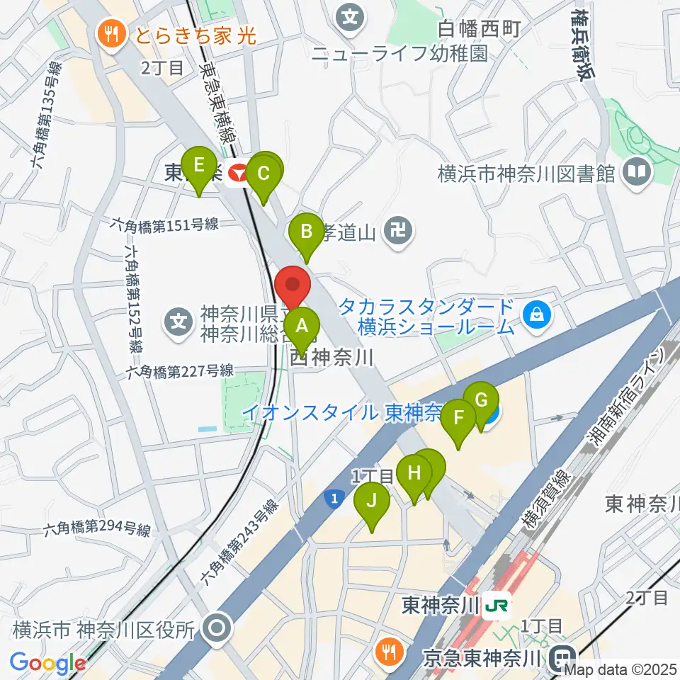 セントラル楽器周辺のカフェ一覧地図
